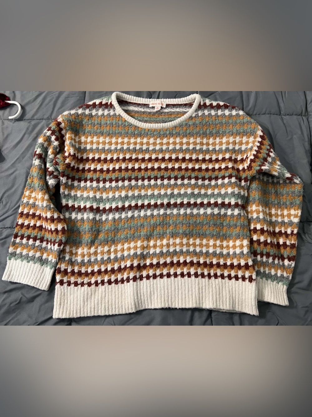 Knox Rose Striped Crewneck Sweater in Cream, Mustard, Sage, and Burgundy